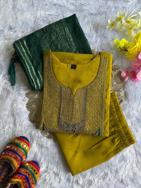Latest Thread Work Kurti With Bottom and Dupatta